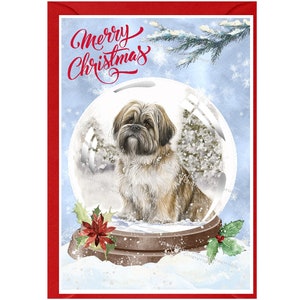 Lhasa Apso-hond kerstkaart (6" x 4") blanco binnenkant - met envelop.  Perfect item voor elke hondenliefhebber