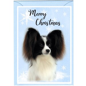Papillon vlinder hond kerstkaart (6" x 4") blanco binnenkant - met envelop.  Perfect item voor elke hondenliefhebber