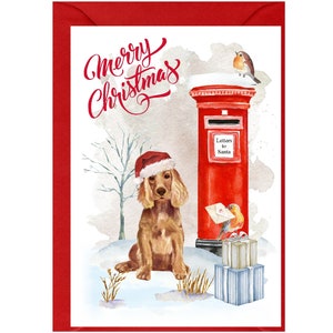 Carte de Noël pour chien cocker spaniel (doré) (6 x 4 po.) vierge à l'intérieur - avec enveloppe.  Article parfait pour tous les amoureux des chiens