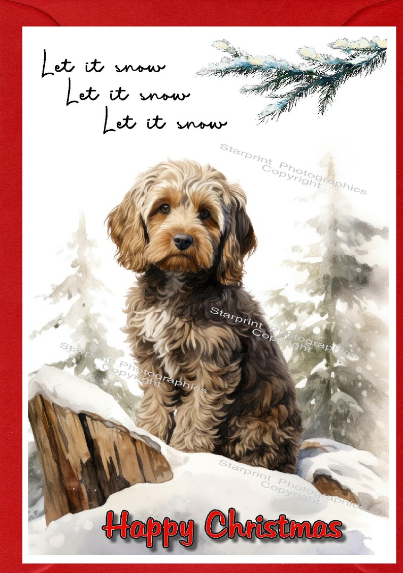 Cockapoo / Doodle Dog Christmas Card (6" X 4") Blank Inside - With ...