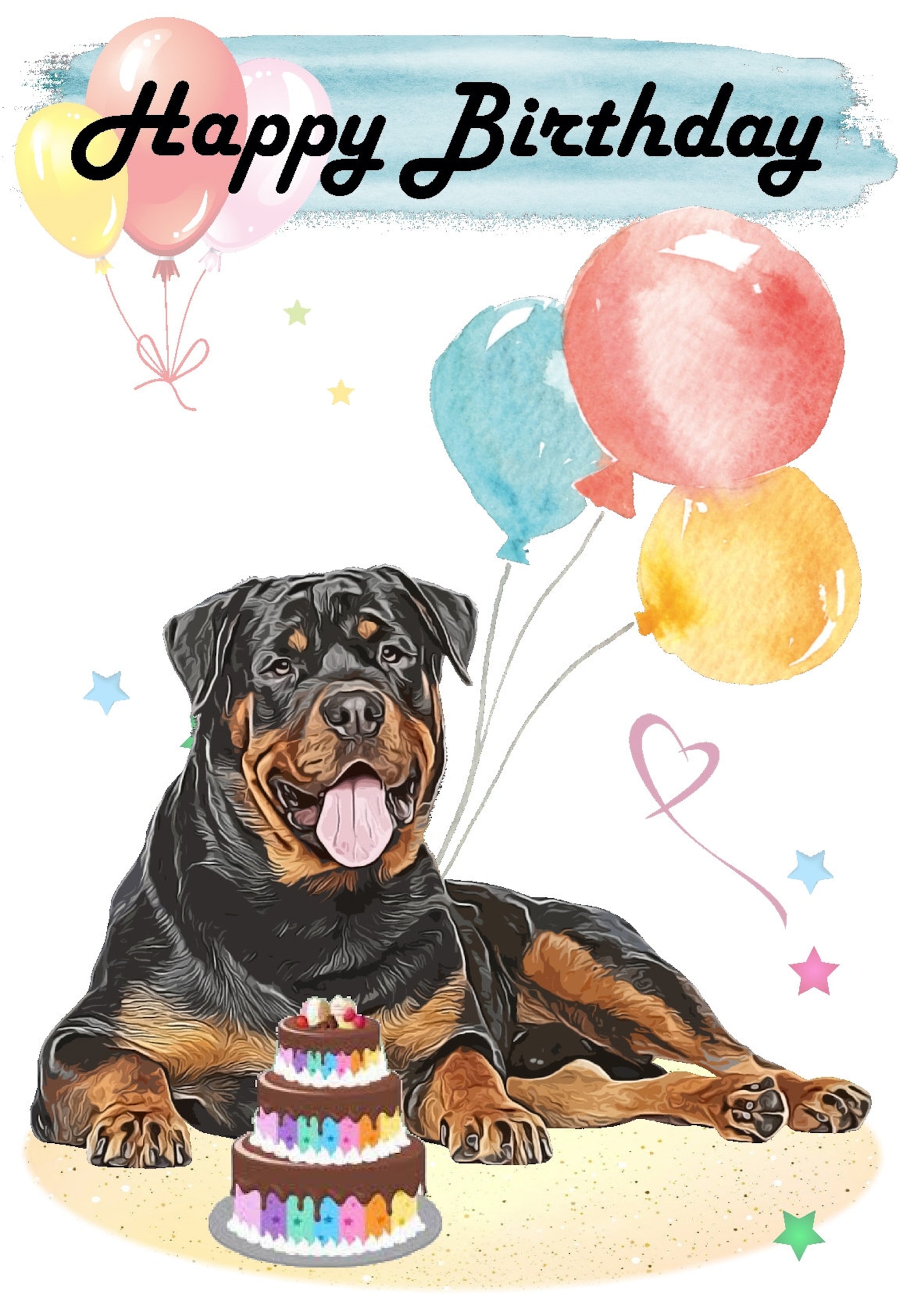 Rottweiler Dog Happy Birthday Card 6x Etsy