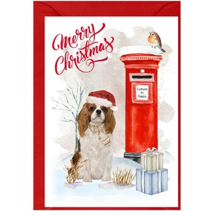 Cavalier King Charles Spaniel (Blenheim Color) Cartão de Natal para Cachorro (6" x 4") Em branco por dentro - com Envelope. Item perfeito para qualquer amante de cachorro