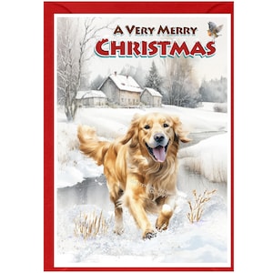 Kerstkaart Golden Retriever-hond (6 x 4 inch) met blanco binnenkant - met envelop.  Perfect item voor elke hondenliefhebber