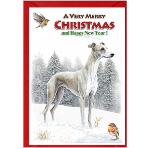 Tarjeta de Navidad para perros Whippet (6" x 4") Interior en blanco - con sobre. Artículo perfecto para cualquier amante de los perros.