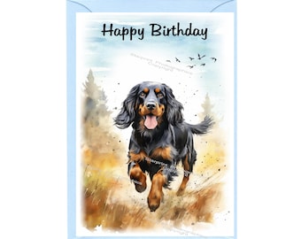 Gordon Setter Dog "Happy Birthday" Card (6"x 4") with Envelope. Blank inside for your own message. Perfect for any dog lover