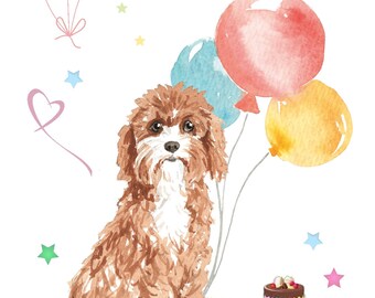 Happy Brthday Greetng Card, Cavapoo Puppy Card, Happy Brthday To My...