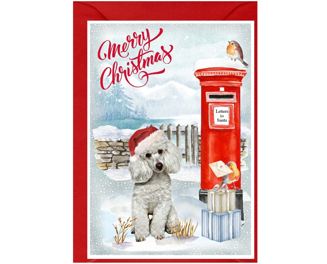 White Poodle Dog Christmas Card (6" X 4") Blank Inside - With Envelope ...