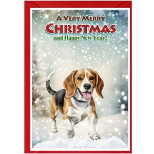 Beagle-Weihnachtskarte, 15 x 10 cm, innen leer - mit Umschlag. Perfekter Artikel für jeden Hundeliebhaber
