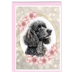 Tarjeta de felicitación personalizada para perros caniche (negro)/nota (6" x 4") con sobre. La tarjeta se puede dejar en blanco si se prefiere