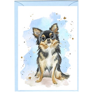 Gepersonaliseerde chihuahua longcoat hondenwenskaart / notitie (6 x 4") met envelop - ideaal voor elke gelegenheid. Kan desgewenst leeg worden gelaten