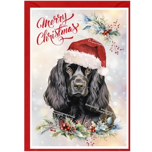 Cocker-spaniël (zwart) hondenkerstkaart (6" x 4") blanco binnenkant - met envelop.  Perfect item voor elke hondenliefhebber