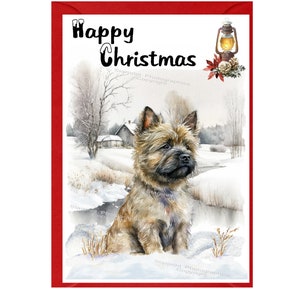 Carte de Noël pour chien cairn terrier (6 x 4 po.) vierge à l'intérieur - avec enveloppe. Article parfait pour tous les amoureux des chiens
