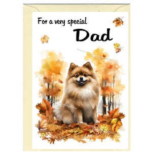 Tarjeta/nota en blanco con diseño de perro Pomerania para PAPÁ (6" x 4") con sobre: ideal para el Día del Padre, cumpleaños, etc.