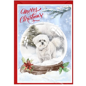 Biglietto di Natale Maltese Dog (6" x 4") Vuoto all'interno - con busta. Articolo perfetto per qualsiasi amante dei cani