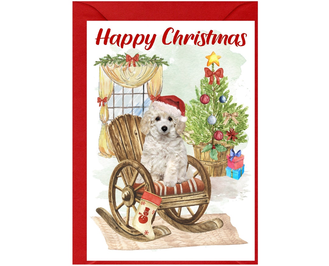 Poodle Puppy Dog Christmas Card (6" X 4") Blank Inside - With Envelope ...