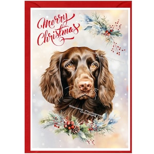 Tarjeta navideña con diseño de perro Cocker Spaniel Working Brown (15,24 x 10,16 cm) Interior en blanco, con sobre. Artículo perfecto para cualquier amante de los perros