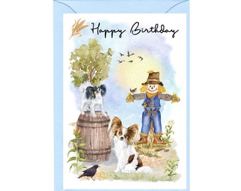 "Papillon (Schmetterling) Hund ""Happy Birthday"" - Karte (15 cm x 10 cm) mit Umschlag." Leer innen für Ihre eigene Nachricht. Perfekt für jeden Hundeliebhaber