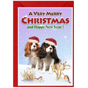 Cartão de Natal para Cachorro Cavalier King Charles Spaniel (Cores Tri & Blen) (15 cm x 10 cm), em branco por dentro - com envelope. Item perfeito para qualquer amante de cães.