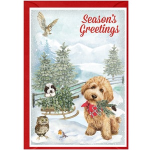 Cockapoo/doodle hond kerstkaart (6" x 4") blanco binnenkant - met envelop.  Perfect item voor elke hondenliefhebber