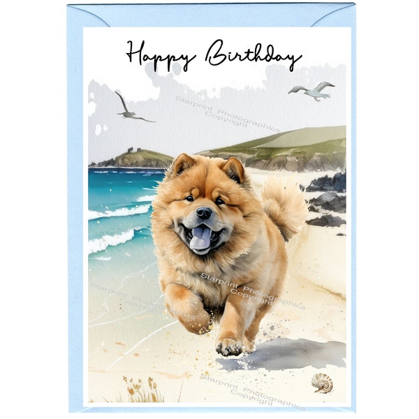 Chow Chow Dog "Happy Birthday" Card (6"x 4") with Envelope. Blank inside for your own message. Perfect for any dog lover