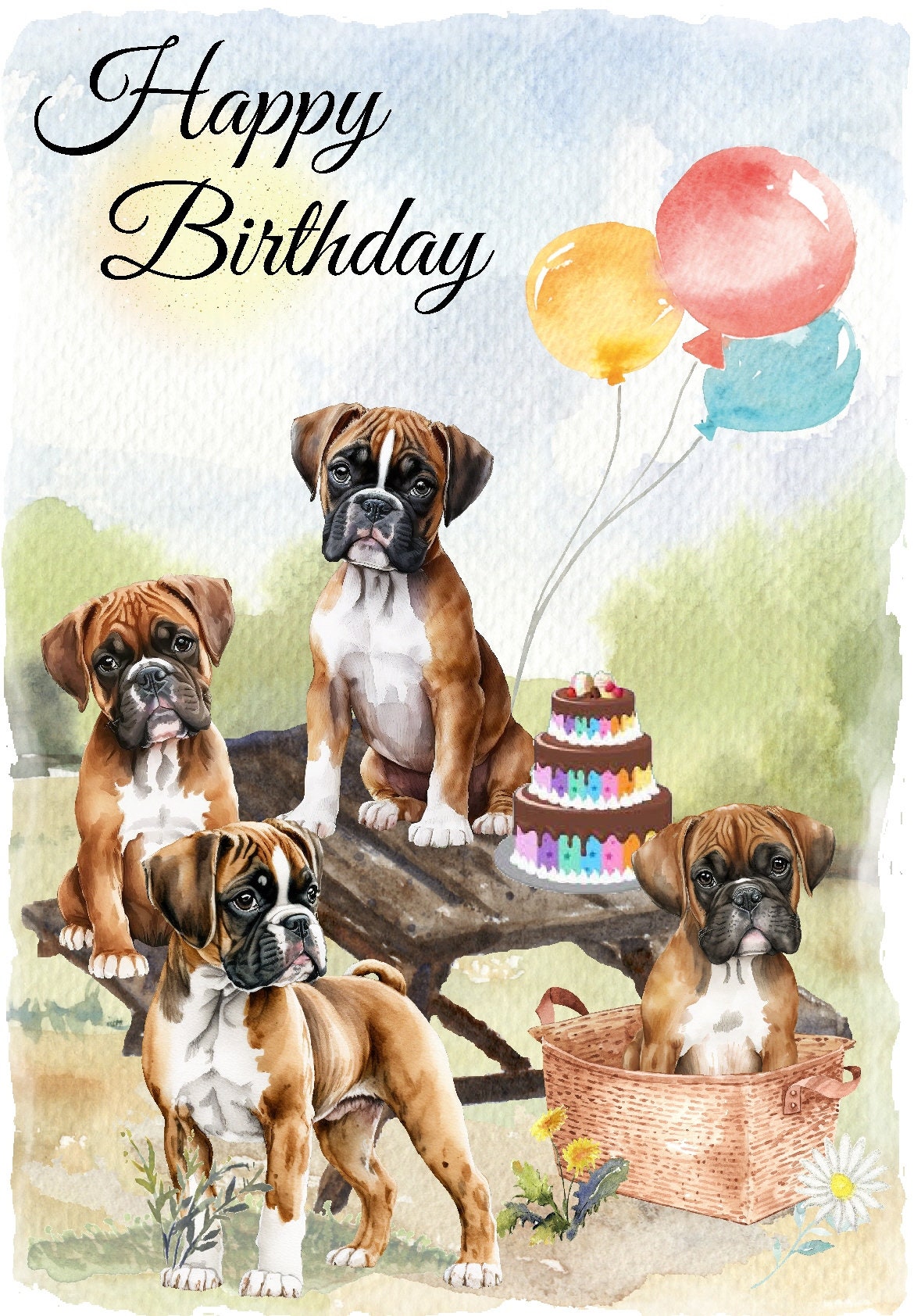 Boxer Dog happy Birthday Card 6 X 4 With Envelope Blank Inside for
