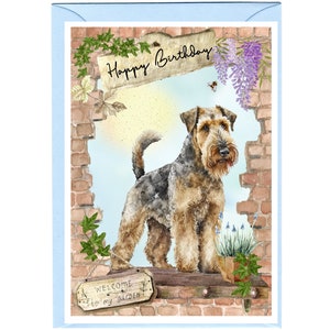 Airedale Terrier Hund "Happy Birthday" -Karte (15,5 x 10,5 cm) mit Umschlag - innen leer für Ihre eigene Nachricht." Perfekt für jeden Hundefreund.