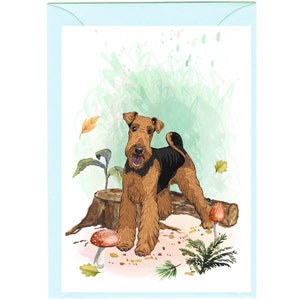 Tarjeta de felicitación/nota personalizada con diseño de perro Airedale Terrier (6" x 4") con sobre. La tarjeta se puede dejar en blanco si lo prefiere.