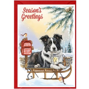 Kerstkaart border collie-hond (6 x 4 inch) met blanco binnenkant - met envelop.  Perfect item voor elke hondenliefhebber