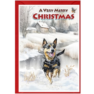 ランカシャー ヒーラー ドッグ クリスマス カード (6" x 4") 内側は空白 - 封筒付き。犬好きの方にぴったりのアイテムです。