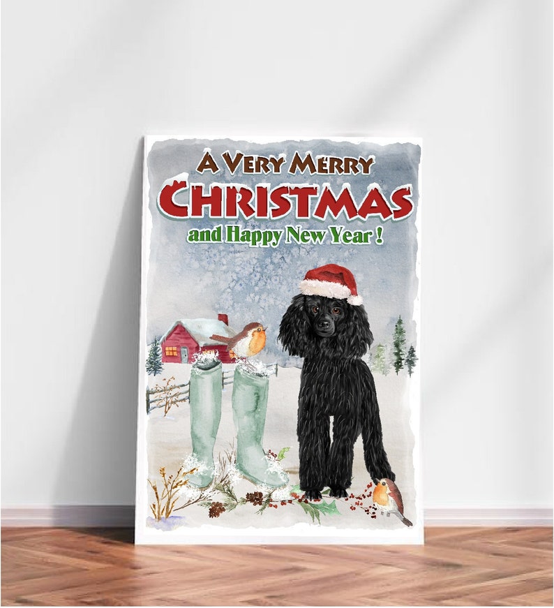 Poodle black Dog Christmas Card 6 X 4 Blank | Etsy