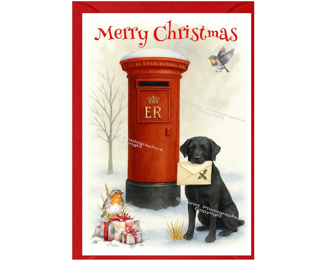Labrador Retriever Black Dog Christmas Card (6" X 4") Blank Inside ...
