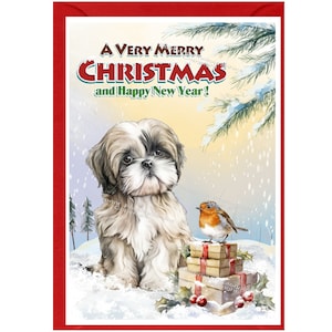 Kerstkaart Shih Tzu-hond (6 x 4 inch) met blanco binnenkant - met envelop.  Perfect item voor elke hondenliefhebber