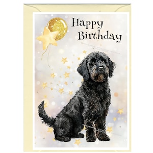 Carte « Joyeux anniversaire » Labradoodle / Doodle Dog (6 x 4 po.) avec enveloppe - Vierge à l'intérieur pour votre propre message. Parfait pour tous les amoureux des chiens