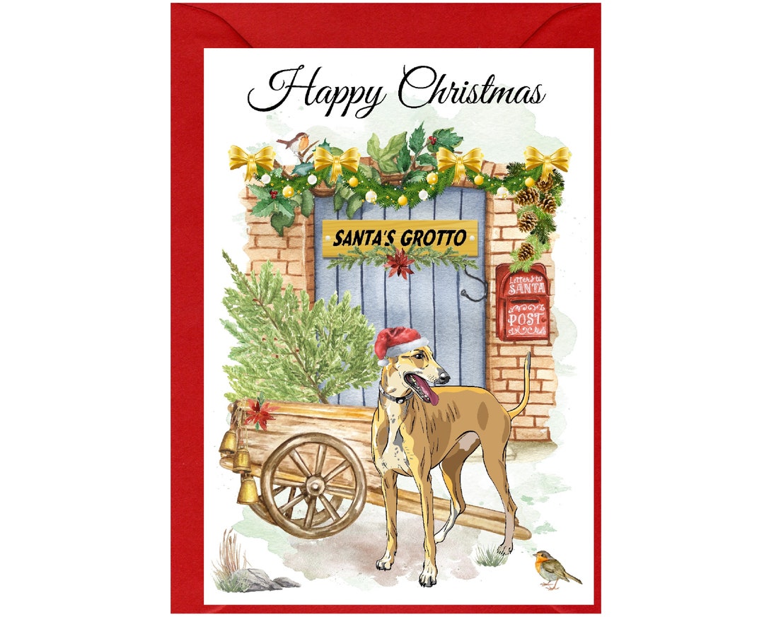 Greyhound Dog Christmas Card (6" X 4") Blank Inside - With Envelope ...