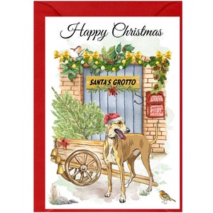 Carte de Noël chien lévrier (6 x 4 po.) vierge à l'intérieur - avec enveloppe. Article parfait pour tous les amoureux des chiens