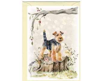 Tarjeta de felicitación/nota personalizada de Welsh Terrier (15 x 10 cm) con sobre. Puede dejarse en blanco si lo prefiere.