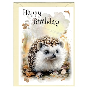 Carte d'anniversaire Hérisson (6 x 10 cm) avec enveloppe - Vierge à l'intérieur pour votre propre message.