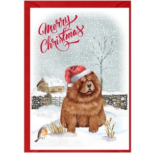 Carte de Noël Chow Chow Dog (6 x 4 po.) vierge à l'intérieur - avec enveloppe.  Article parfait pour tous les amoureux des chiens