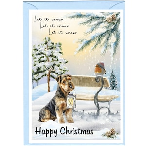 Tarjeta navideña con diseño de perro terrier galés (15 x 10 cm). Interior en blanco y con sobre. Artículo perfecto para cualquier amante de los perros.