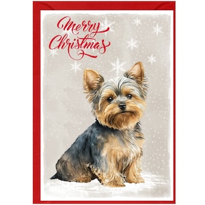 Kerstkaart Yorkshire Terrier/Yorkie Dog (6 x 4 inch) blanco binnenin - met envelop.  Perfect item voor elke hondenliefhebber