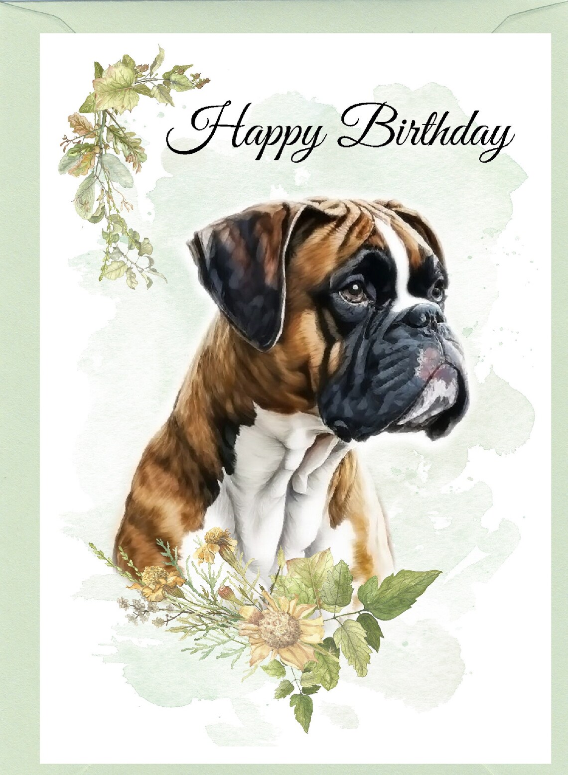 Boxer Dog "happy Birthday" Card (6" X 4") With Envelope - Blank Inside ...