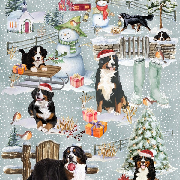 Bernese Mountain Dog Christmas Gift Wrapping Paper. Perfect for any dog lover.  Make your gift extra special