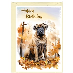 Geburtstagskarte mit Bullmastiff Hund (15,5 x 10cm) mit Umschlag - Leere Innenseite für Ihre persönliche Nachricht. Perfekt für jeden Hundefreund