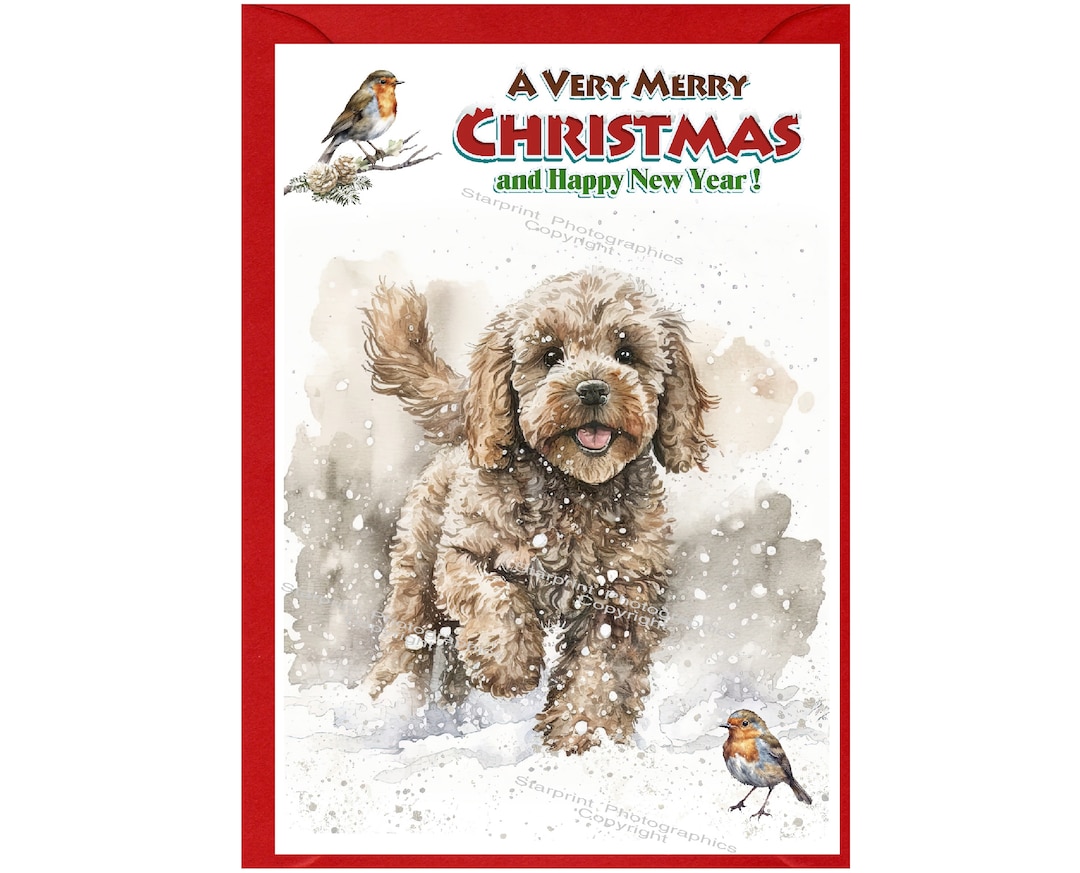 Cockapoo / Doodle Dog Christmas Card (6" X 4") Blank Inside - With ...