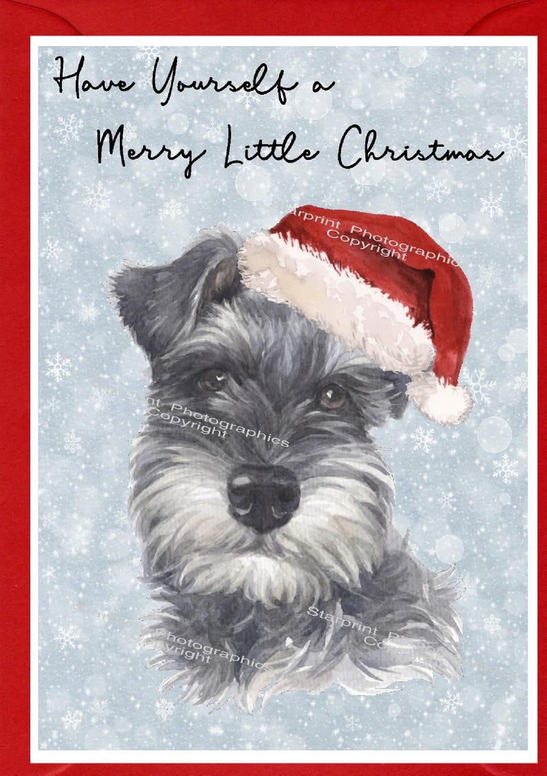 Miniature Schnauzer Dog Christmas Card (6" X 4") Blank Inside - With ...