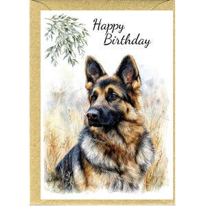 Carte « Joyeux anniversaire » Chien de berger allemand (6 x 10 cm) avec enveloppe - Vierge à l'intérieur pour votre propre message. Parfait pour tous les amoureux des chiens