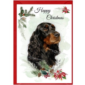 Carte de Noël pour chien Setter Gordon (6 x 4 po.) vierge à l'intérieur - avec enveloppe. Article parfait pour tous les amoureux des chiens