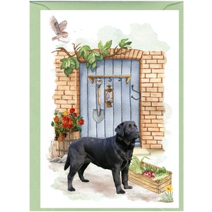 Biglietto d'auguri/notelet personalizzato per cane Labrador Retriever nero (6" x 4") con busta. Se si preferisce, può essere lasciato vuoto