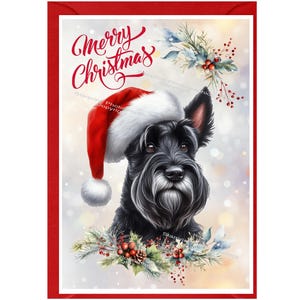 Weihnachtskarte mit Scottish Terrier / Scottie-Hund Blanko innen - mit Umschlag. Perfekter Artikel für jeden Hundeliebhaber