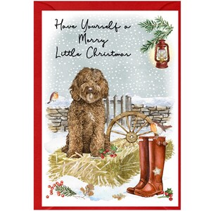 Carte de Noël Labradoodle / Doodle Dog (6 x 4 po.) vierge à l'intérieur - avec enveloppe. Article parfait pour tous les amoureux des chiens